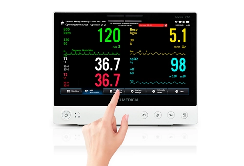 Lepu Medical AiView V12/V10 Moniteur patient multiparamètre Moniteur portable des signes vitaux tout-en-un avec Analyse de l'IA Écran tactile de diagnostic pour les soins intensifs de l'hôpital Ambulance clinique et utilisation à domicile