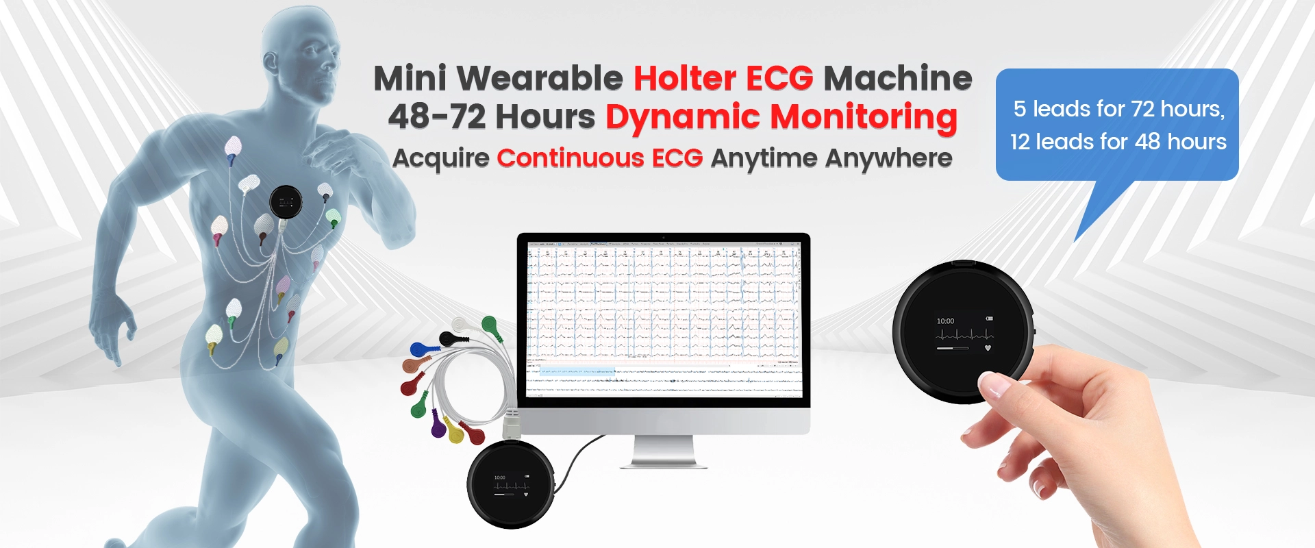 Lepu M12 qualité médicale télésanté portable 72 heures Holter ECG Moniteur